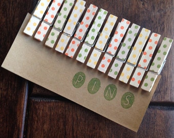 Summer Mix** Dot Clothespins  - Set of 12 Handstamped Clothes Pins