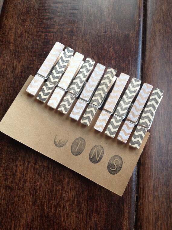 Mini Chevron Clothespins black & White Set of 10 Etsy