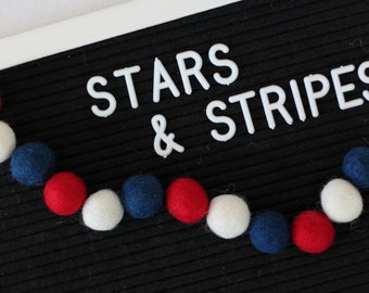 Stars & Stripes - Patriotic - Wool Felt Ball Garland Kit - 2cm POM POM - Bunting - Choose your Quantity 25-50-100
