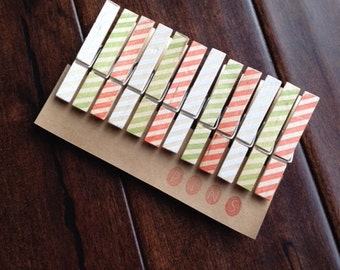 Clothespins "Holiday Stripes" - Set of 12 Handstamped Clothes Pins