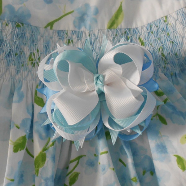 RESERVED for custom order M2M M2MG Made to match Gymboree Spring Celebrations girls hair bow blue white Easter