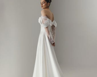 royal blue prom dresses a line Long Train A-line Wedding Dresses,Off the Shoulder Bridal Gown,WD00489 main image 0