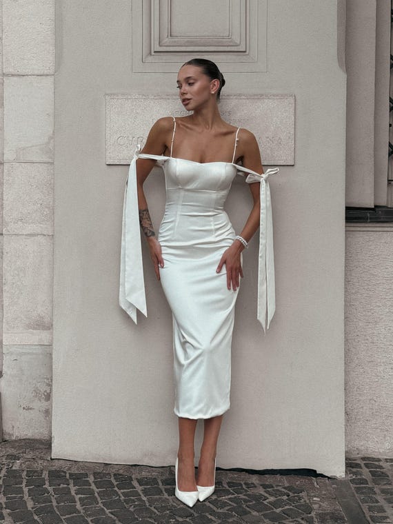 fitted satin midi dress Anais Satin Midi Dress