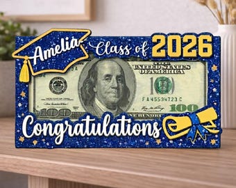 Personalized Name Graduation Money Holder, Class of 2026 Gift, Custom Name Wooden Cash Holder, High School Senior Keepsake