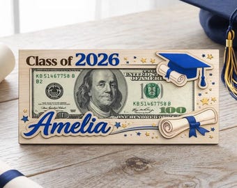 Graduation Money Holder Personalized, Class of 2026 Cash Wooden Gift, Custom High School Senior Keepsake, Graduation Gift Idea