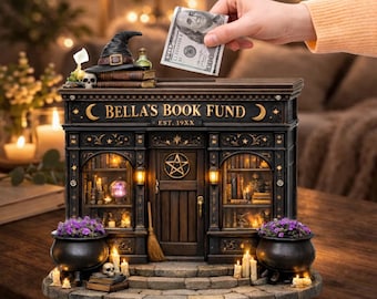 Witchy Book Fund Piggy Bank, Dark Academia Library Savings Box, Personalized Bookish Gift, Gothic Reading Nook Decor, Laser Cut Money Box