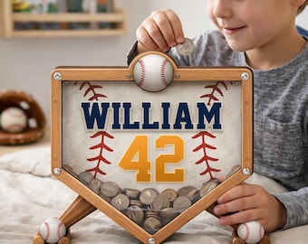 Personalized Baseball Piggy Bank, Custom Name Wooden Money Box, Kids Savings Bank, Sports Nursery Decor, Gift For Boy Birthday