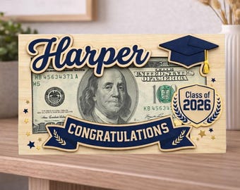 Personalized Graduation Money Holder, Class of 2026 Gift, High School Senior Graduation Keepsake, Wooden Cash Holder Gift for Graduates 2026