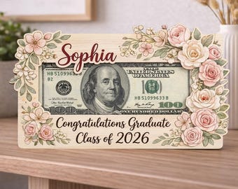 Personalized Wooden Graduation Money Holder, Class of 2026 Gift, Custom High School Senior or College Grad Cash Holder