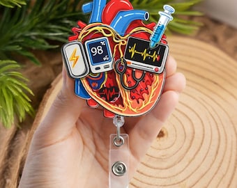 Heart Shaker Badge Reel, Cardiology Nurse Retractable ID Holder, Cardiac Anatomy Badge Clip, Cardiology Medical Gift for Healthcare Worker