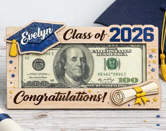 Custom Cash Holder for Graduation, Personalized Class of 2026 Gift, High School Senior Wooden Money Holder, Grad Keepsake, Custom Wood Gift