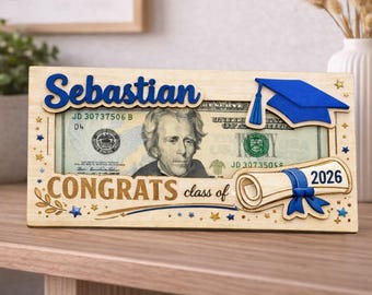 Personalized Name Graduation Money Wooden Holder, High School Senior Keepsake, Class of 2026 Cash Gift, Unique Graduation Gift Idea