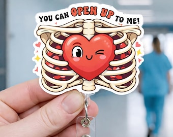 Open Up To Me Stent Badge Reel, Cardiology ICU Nurse Gift, Critical Care RN Badge Holder, Cath Lab Interventional Cardiac Tech Name Tag