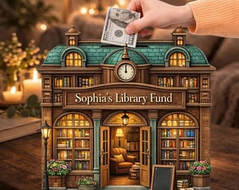 Personalized Library Fund Piggy Bank, Custom Bookshop Money Box, Acrylic Coin Bank for Readers, Book Lover Gift, Librarian Decor, Bookish