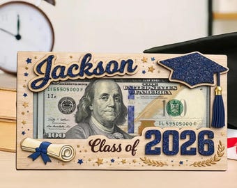 Personalized Graduation Wooden Money Holder, Class of 2026 Gift, High School Senior Cash Holder, Graduation Keepsake, Grad Gift Idea