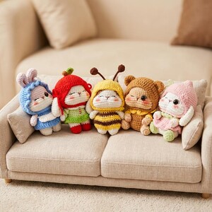 PAQUETE 5 en 1 Muñecos de Conejito de Ganchillo / Set de Peluche de Conejo Amigurumi / Lindos Animales de Cuento de Hadas / Juguete de Conejito de Peluche Hecho a Mano / Paquete de Regalo de Pascua