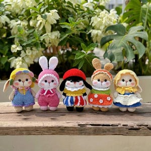 PAQUETE 5 en 1 Muñecos de Conejito de Ganchillo / Set de Peluche de Conejo Amigurumi / Lindos Animales de Cuento de Hadas / Juguete de Conejito de Peluche Hecho a Mano / Paquete de Regalo de Pascua
