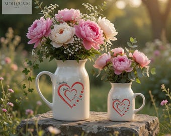 Personalized Mom Grandma Heart Flower Vase, Custom Family Names Ceramic Vase, Mothers Day Gift