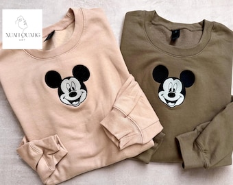 Disney Embroidered Mickey Mouse Sweatshirt – Center Chest Mickey Crewneck, Classic Disney Sweater