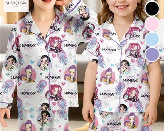 Kpop Demon Hunter Huntrix Pajamas Set, Original Fan-Inspired Sleepwear, Cute Satin PJs for Him & Her, Cozy Kpop Gift Idea