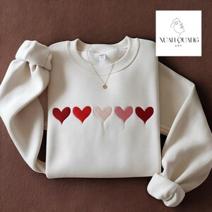 Five Hearts Embroidery Sweatshirt - Gradient Red Pink Valentine Heart Pullover - Cute Aesthetic Crewneck - Romantic Gift for Her