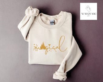 Magical Castle Embroidery Sweatshirt - Minimalist Disney World Trip Pullover - Cute Gold Lettering Disney Sweater - Aesthetic Kingdom Gift
