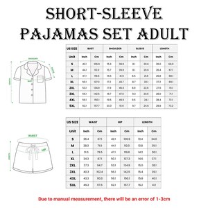 a women's short sleeve pajamas set with measurements