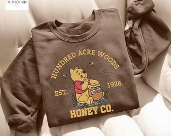 Embroidered Winnie the Pooh Sweatshirt, Cute Pooh Bear Crewneck, Disney World Embroidered Sweater, Kids & Adults Disney Sweatshirt