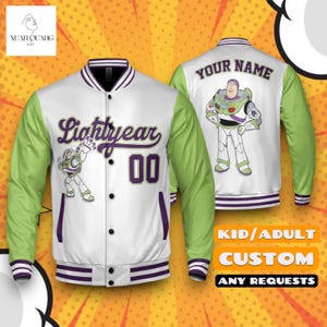 Custom Name Buzz Lightyear Varsity Jacket - Personalized Space Ranger Bomber - Toy Story Baseball Coat for Kids & Adults - Galactic HeroGift