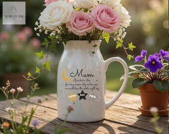 Personalized Mum Vase Mug, Custom Star Poem Kids Names Ceramic Mother's Day Gift