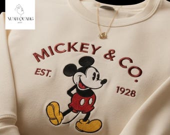 Retro Cartoon Embroidered Sweatshirt – 1928 Cartoon Mouse & Co Crewneck, Vintage Cartoon Shirt