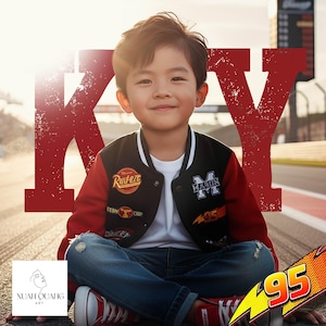 Lightning McQueen Racing Varsity Jacket - Rust-eze 95 Baseball Bomber - Disney Cars Piston Cup Coat for Kids and Toddlers - Boy BirthdayGift