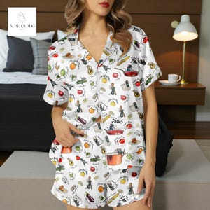 Ratatouille Pajamas Set – Cute Chef Remy Disney Sleepwear – Blue Cartoon Satin PJs for Adults & Kids – Cozy Matching Family Christmas Gift