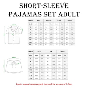 a women's short sleeve pajamas set with measurements