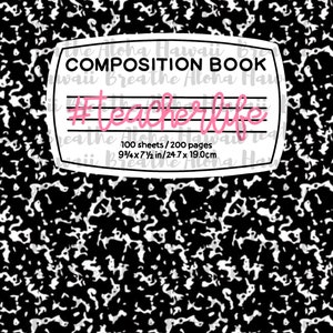 Composition Book #TeacherLife 20oz Skinny Tumbler, Sublimation Tumbler Wrap, PNG, SVG, Instant Download, Digital File