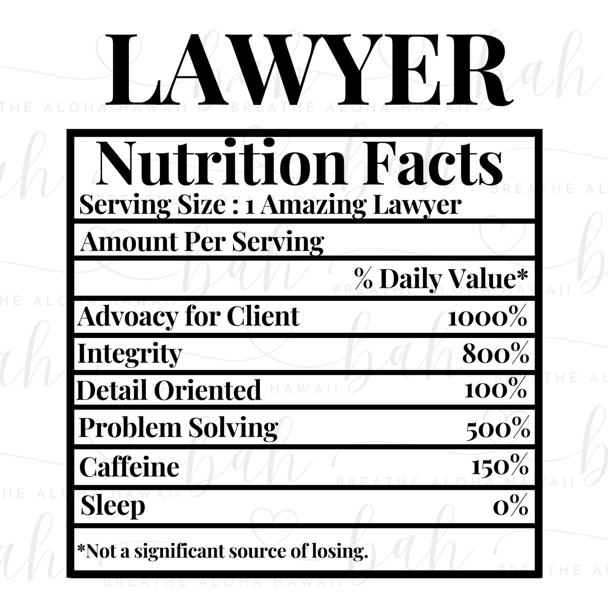 Lawyer Nutrition Facts PNG SVG Instant Download Digital Etsy Canada