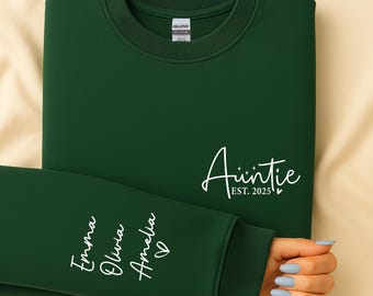 Custom Auntie Sweatshirt Personalized Nieces Nephews Names, Pregnancy Reveal