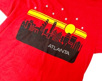 Vintage 80s 90s Atlanta Tshirt ATL Skyline Tee Red with Graphic Design