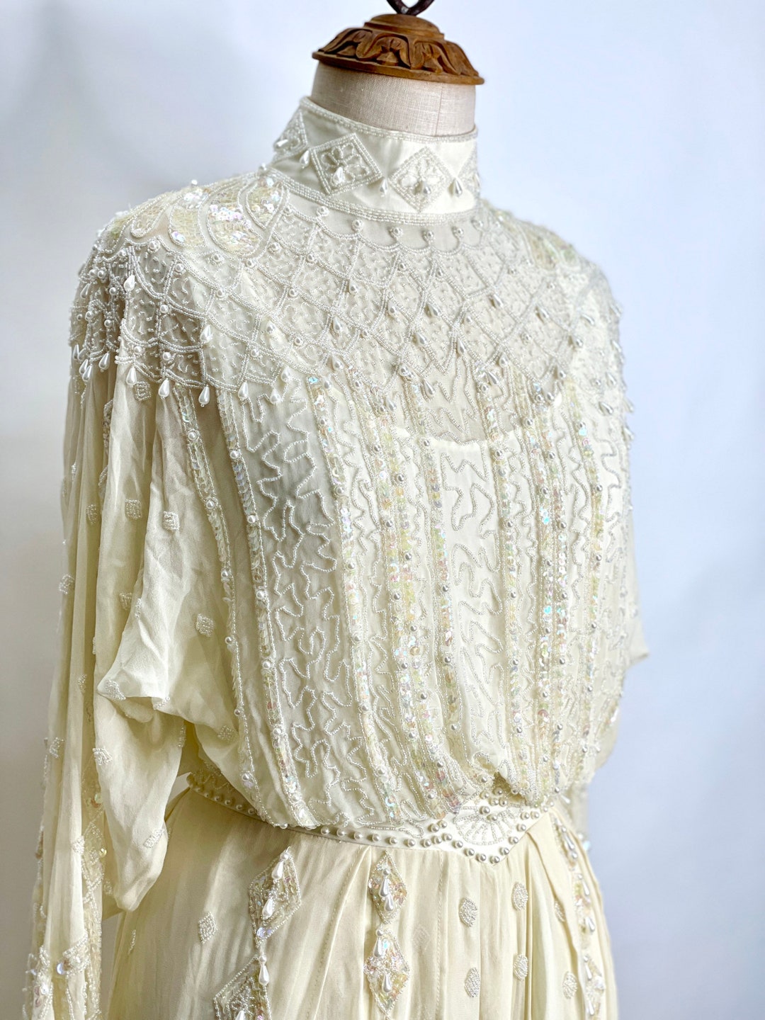 Stunning Lilli Rubin Vintage Beaded Wedding Dress Iridescent Edwardian ...