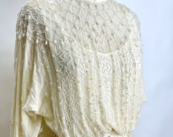 Stunning Lilli Rubin Vintage Beaded Wedding Dress Iridescent Edwardian