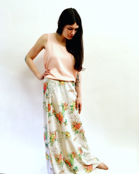 Vintage 70s Botanical Floral Maxi Skirt Watercolor Illustration 