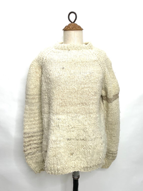 Handknit Chunky Vintage 70s Sweater Ecru Cream Ne… - image 4