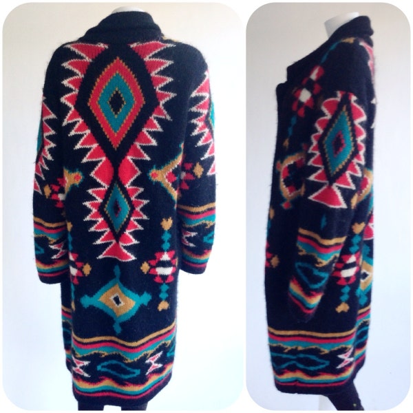 Pull Navajo fou manteau motif ethnique Tribal w floue poches