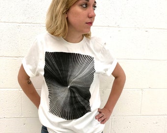 Psychedelic Swirl Tshirt Hand Silk Screened Art Tshirt Graphic Black and White Tee