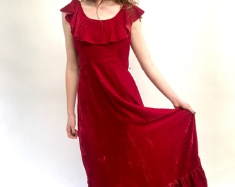 Vintage Red Velvet Holiday Party Dress