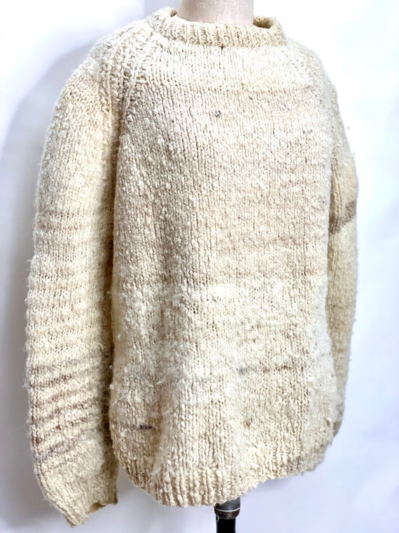 Handknit Chunky Vintage 70s Sweater Ecru Cream Ne… - image 5