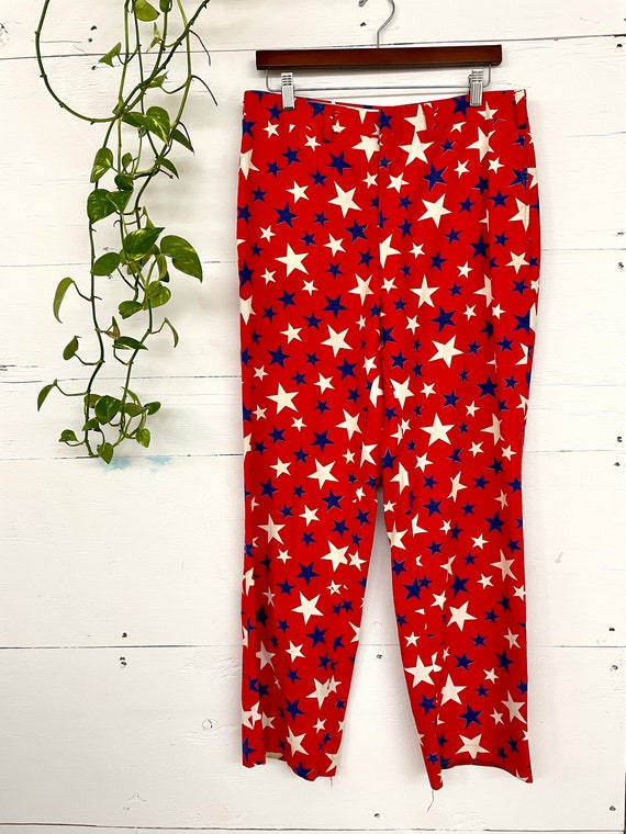 Vintage 60s Mod Pants Star Print Pants USA Red Wh… - image 2