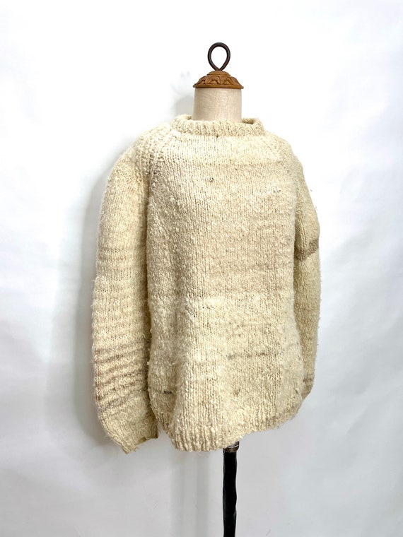 Handknit Chunky Vintage 70s Sweater Ecru Cream Ne… - image 2