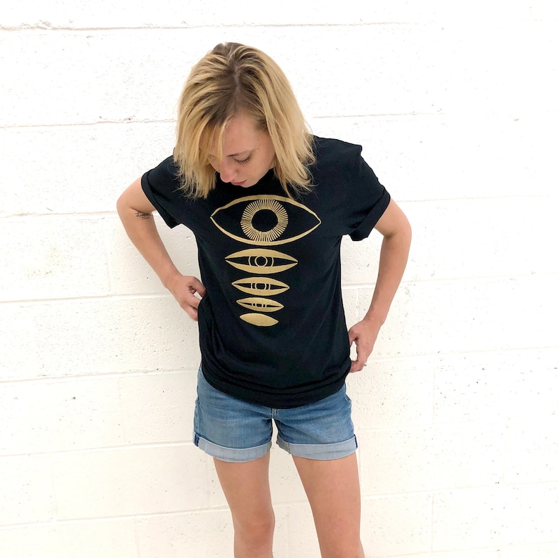 Seeing Eye Graphic Tshirt Gold on Black Tee Hand Silk Screened Etsy