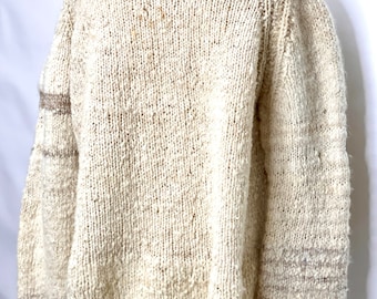 Handknit Chunky Vintage 70s Sweater Ecru Cream Neutral Oversized Sweater Modern Minimalist Handmade Folk Traditional Sweater
